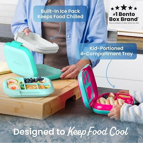 Bentgo Chill Kids Leakproof Lunch Box - 4-Compartment Bento Box with Built-In Ice Pack, 3.3 Cup Capacity, BPA-Free, Microwave & Dishwasher Safe Tray, Ages 3–7 (Aqua) thumbnail 3