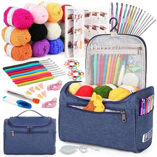 Aeelike Crochet Kits for Beginners Adults Kids, Complete Crochet Set, Navy | Crochet Kit for Beginners Young and Old, All-inclusive Kit with Crochet Hooks 655 Yards Yarn Instruction Knit Bag, Ideal Gift - Image 1