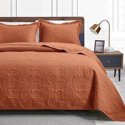 Love's cabin Quilts for Queen Bed Umber Bedspreads - Soft Bed Summer Lightweight Bedspread Comforter - Modern Style Coin Pattern Coverlet for All Season - 3 Pieces (1 Quilt, 2 Pillow Shams) - Image 1
