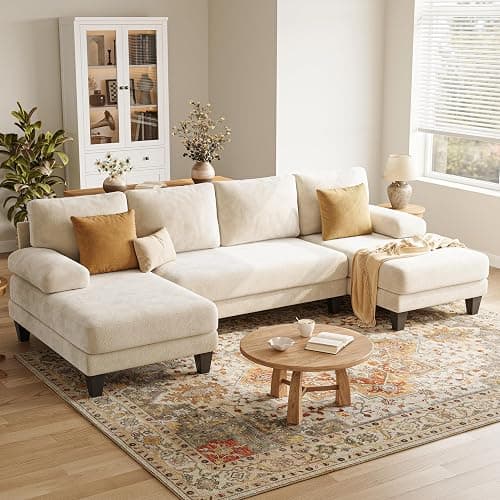 TROMIRY U-Shaped Sectional Couches for Living Room | 112 Inch Modern Sectional Couch | Warm White Chenille Sofa with Double Chaise for Apartment - Image 1