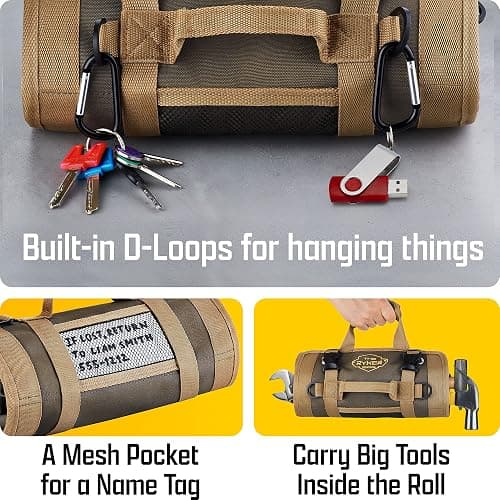 The Ryker Roll Up Tool Bag Organizer Gifts for Dad. Heavy Duty Motorcycle Tool Roll Bag Organizer. Portable Rollup Toolbag w/Detachable Pouches - Tools Bags Mens gifts for him - Mechanic & Electrician thumbnail 9