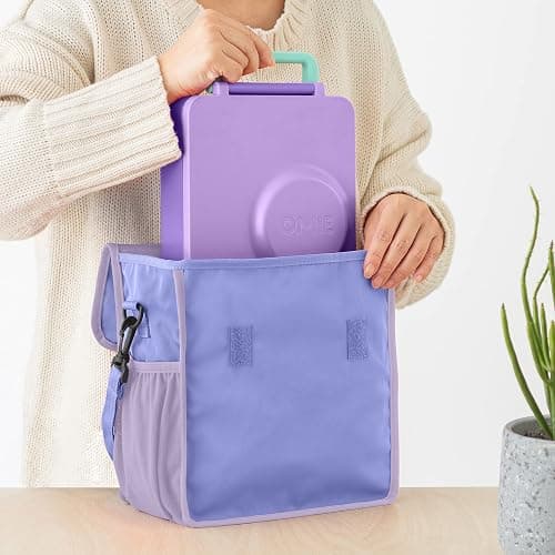 Omie OmieBox Lunch Bag - Washable, Foldable, Durable, WaterResistant Fabric with Interior Pocket and External Bottle Holder (Purple) thumbnail 2
