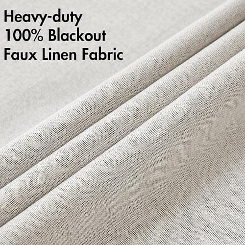 MIULEE 100% Blackout Linen Curtains for Bedroom 52x84 Inches Cream White | Room Darkening, Light Blocking, Thermal Insulated, Grommet Top, Linen Textured, Window Curtains for Living Room, 2 Panels thumbnail 5