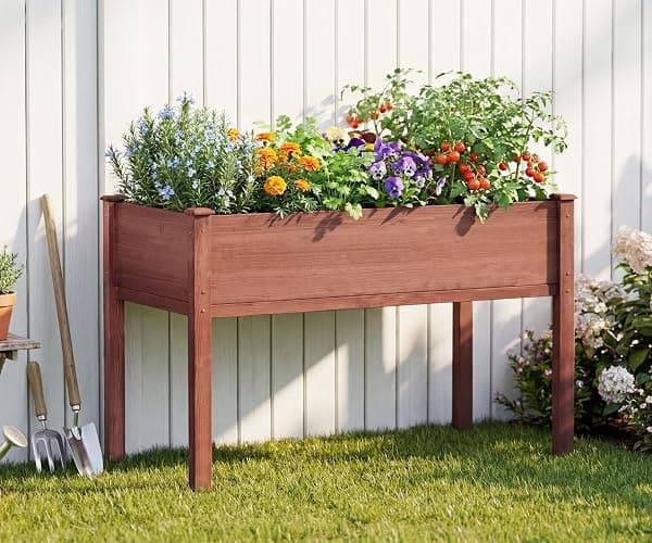 Raised Garden Bed with Legs, 48x24x30'', Outdoor Wood Elevated Planter Box, Thick Legs, w/Liner thumbnail 8