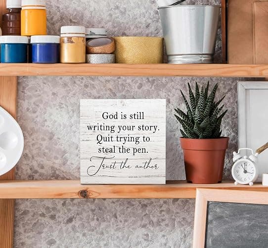SRADMO God Is Still Writing Your Story, Prayer Room Decor, Christian Bible Verse Decor Wooden Box Sign For Home Office, Inspirational Signs Shelf Table Decorations thumbnail 4