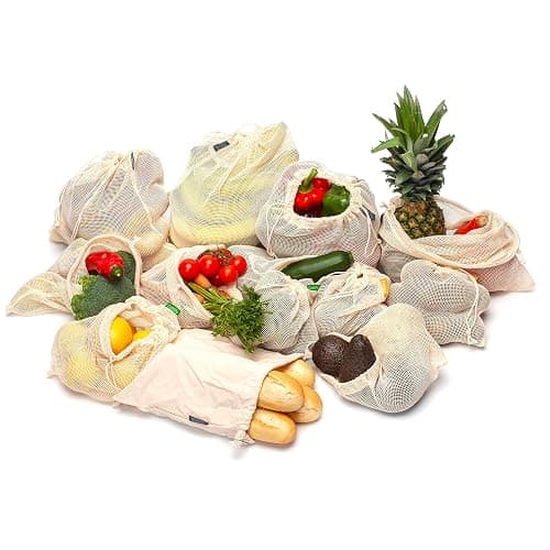 12+1 Reusable Produce Bags Grocery Washable, Organic Cotton Mesh Produce Bags, Double-Stitched & Tare Weigh, Mesh bags for vegetables, Cotton Produce Bags Reusable Washable, Produce bag 4xS, 4xM, 4xL thumbnail 6