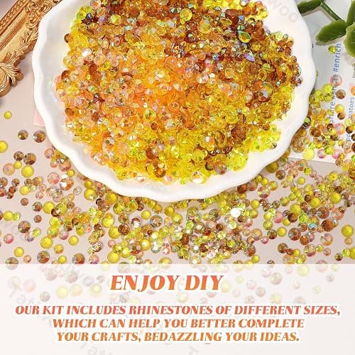15000Pcs Resin Jelly Rhinestones for Bedazzling, Mixed Size 3/4/5 mm Flatback Gems for Crafting, Yellow Jelly Rhinestones Bedazzler Kit for Book Crafts Clothing Shoes Nail Art Makeup thumbnail 4