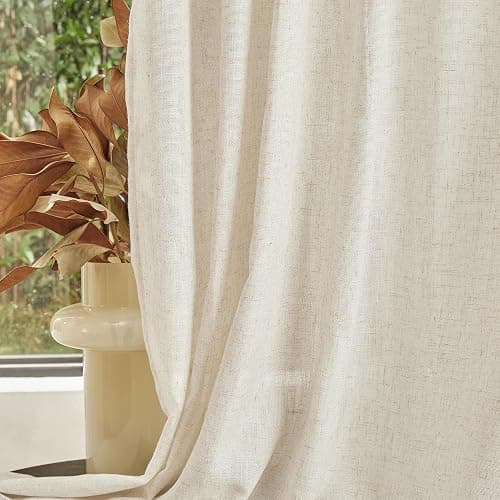 MYSKY HOME Linen Curtains for Living Room, Natural Semi Sheer Curtains & Drapes 84 inches Length 2 Panels Set Farmhouse Country Boho Style Back Tab Draperies for Sliding Glass Door, 50" Wide, Linen thumbnail 5
