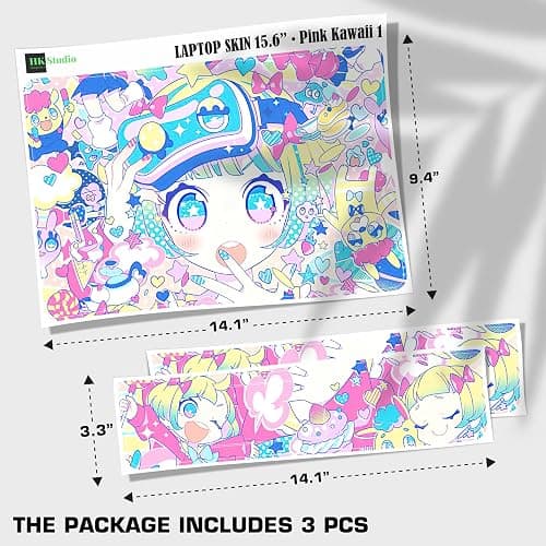 Laptop Skin Decal HP 15.6" - Kawaii Girl Laptop Cover Sticker No Cutting Required, No Bubble, Waterproof, Scratch Resistant - Including Wide Screen and Wrist Pad thumbnail 2