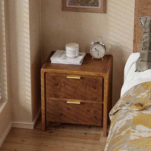 COZAYH Farmhouse Nightstand with 2 Drawer, Distressed Wood Rustic Accent Bedside Table, Burl Finish Side Table for Bedroom, Entryway, Fully Assembled, Brown thumbnail 7