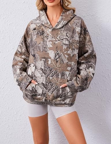 Lauweion Women Solid Basic Fleece Letter Loose Hoodie Sweatshirt Long Sleeve Kangaroo Pocket Drop Shoulder Pullovers Top thumbnail 6