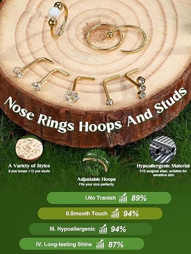Jstyle 14K Gold Nose Rings for Women Men - 20G Stainless Steel Nose Rings Hoops L Shaped Studs Hypoallergenic Nostril Piercings Jewelry Helix Cartilage Daith Tragus Sleeper Earrings Gold/Silver thumbnail 4