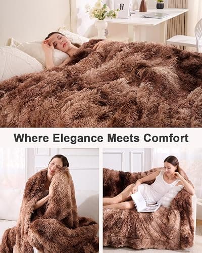 UINIU Super Soft Fluffy Faux Fur Throw Blanket Twin Size, Fuzzy Sherpa Fleece Cozy Warm Gifts for Women, Room Decor Plush Thick Throw for Couch Bed, Minky Gifts for Girls Boys Teenages, 50" x 60" thumbnail 5