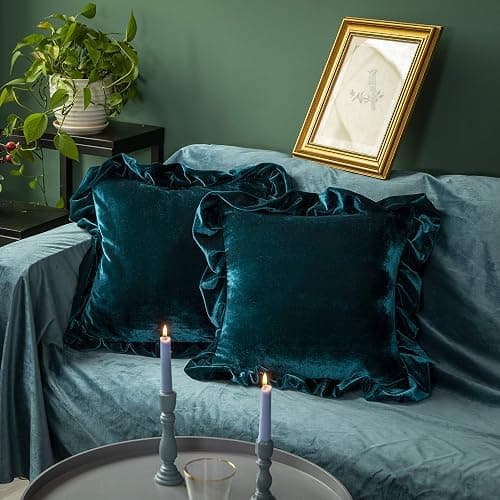 GLORY SEASON Velvet Throw Pillow Cover Soft Decorative Luxurious Solid Square Cushion Case for Sofa Couch Bedroom Farmhouse,Pack of 2, 18 x 18 Inches, Malachite Green - Image 1