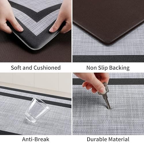 Mattitude Kitchen Mats Set of 2,Cushioned Anti-Fatigue Non-Skid Rug Sets | Ergonomic Comfort PVC Kitchen Mats for Floor,Standing Mat for Kitchen,Floor,Office,Sink,Laundry, Black Frame thumbnail 4