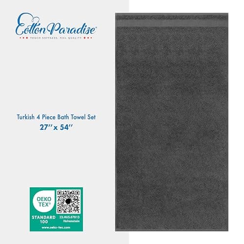 Cotton Paradise 4 Piece Turkish Bath Towels for Bathroom, Extra Large Soft Plush Towels Bathroom Set, Dark Gray thumbnail 5