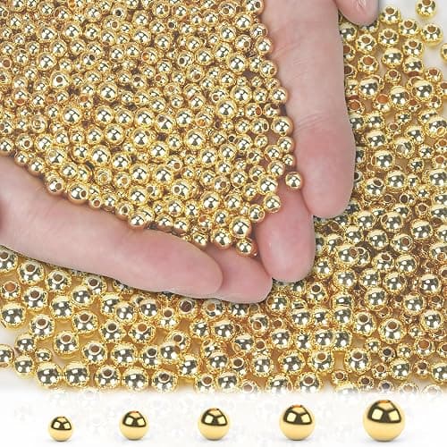 LETORIA 18K 400pcs Mix Gold Filled Beads for Bracelets Seamless 2/3/4/5/6mm 5 Size Gold Spacer Beads Non Tarnish for Jewelry Making Necklaces Earring Pendant Smooth for DIY Craft Making - Image 1