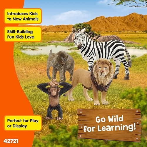 Schleich Wild Life - 4 PC Safari Animals Figurines Set with Zebra, Monkey, Elephant and Lion Toys - Realistic African Animal Figures Playset for Boys and Girls - Educational Toys for Kids Ages 3+ thumbnail 6