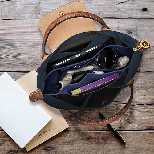 HomeGadget Organizer per Borsa Longchamp Taglia L - Organizzatore Le Pliage per Tasca da Donna - Interno per Shopper - Borsetta in feltro per Accessori - Blu Scuro thumbnail 2
