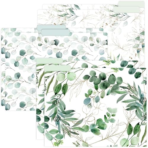 bloom daily planners Decorative File Folders - Set of Six Letter Size (8.5” x 11”) Organizers, 1/3 Cut Tabs - Assorted Designs - Eucalyptus - Image 1