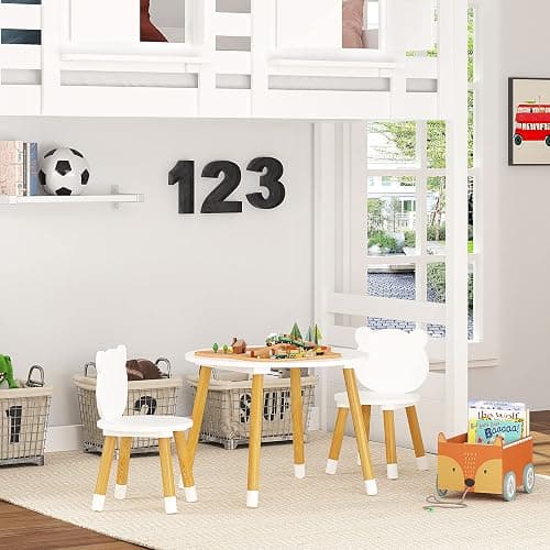 UTEX Kids Wood Table and Chair Set, Kids Play Table with 2 Chairs,3 Pieces Wood Round Table for Toddlers, Girls, Boys,White thumbnail 7