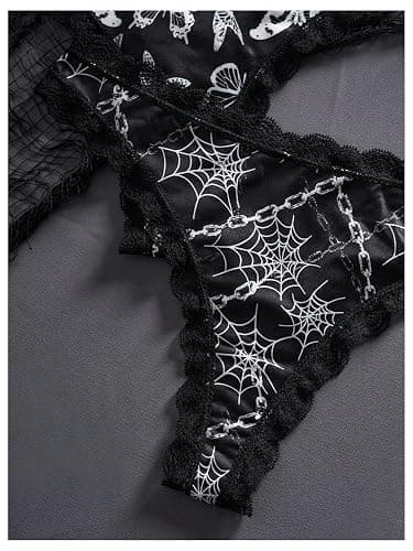 SOLY HUX Women's Gothic Lace Trim Thongs 3 Packs Funny Printed Panties Sexy Underwear thumbnail 5