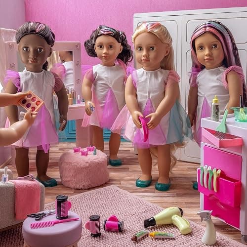 Our Generation – 18-Inch Doll Accessories – Pink Vanity Table Playset – Light – up Mirror – Pretend Make – up & Styling Items – 3+ Years– Glam & Glow Vanity Set thumbnail 10