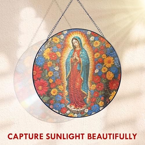 FLAGWIX Christmas Christian Gifts for Women - Virgen De Guadalupe Stained Glass Window Hanging 8 in - Religious Gifts for Women, Our Lady of Guadalupe Sun Catchers Indoor Window for Hanging Decor thumbnail 5