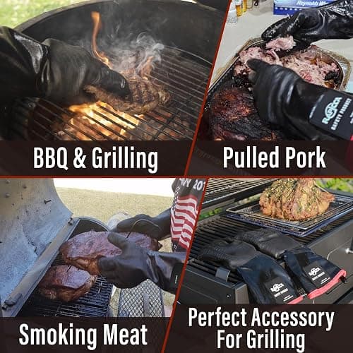 RAPICCA 932°F Heat Resistant BBQ Grill Gloves: Oil Resistant Waterproof for Smoking Grilling Cooking Barbecue Deep Frying Turkey Rotisserie Handling Hot Greasy Meat Grilling Stocking Stuffers for Men thumbnail 4