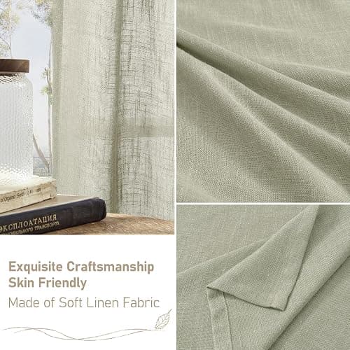 LAMIT Sage Grey Linen Curtains 45 inches Long for Bedroom, Soft Linen Textured Light Filtering Semi Sheer Panels with Bronze Grommet for Living Room, 2 Panels Set, 52 x 45 Inch thumbnail 8