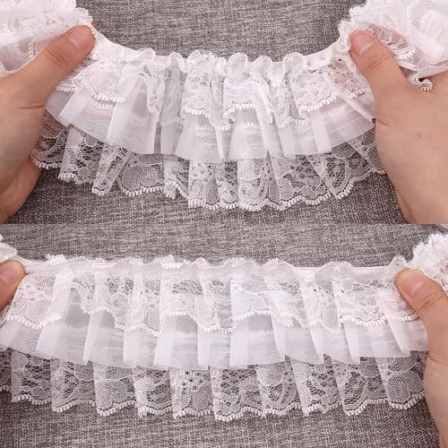 White Ruffle Lace Trim Elastic Trim for Bridal Wedding Decoration Sewing and Crafts (AIETSYEI) thumbnail 5