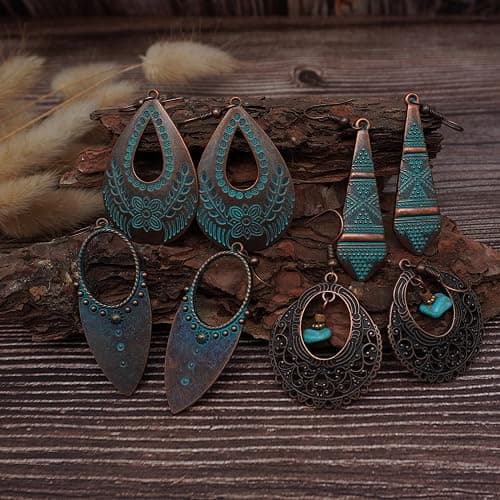 11 Pairs Vintage Drop Dangle Earrings for Women Boho Earring Jewelry Set Retro Flower Dangly Earring Teardrop Sun and Moon Earrings for Mother's Day Christmas thumbnail 7
