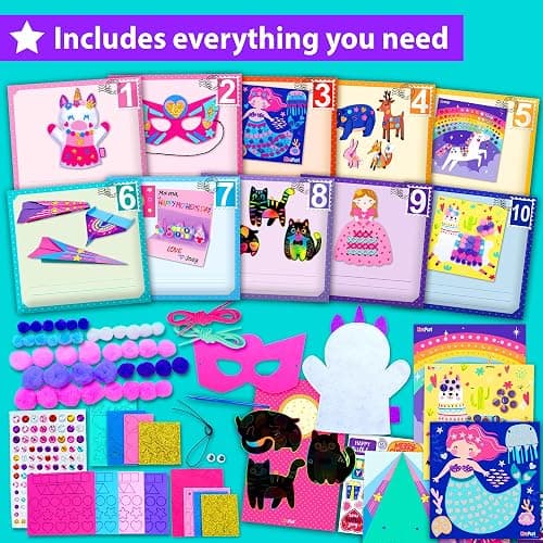 KRAFUN My First Craft Workshop Art and Craft Kit for Kids - 19 Projects in 10 Envelopes, Unicorn, Mermaid, Princess & Llama Crafts, Creative Educational Activity Gift for Girls Toddlers Ages 3 4 5+ thumbnail 2