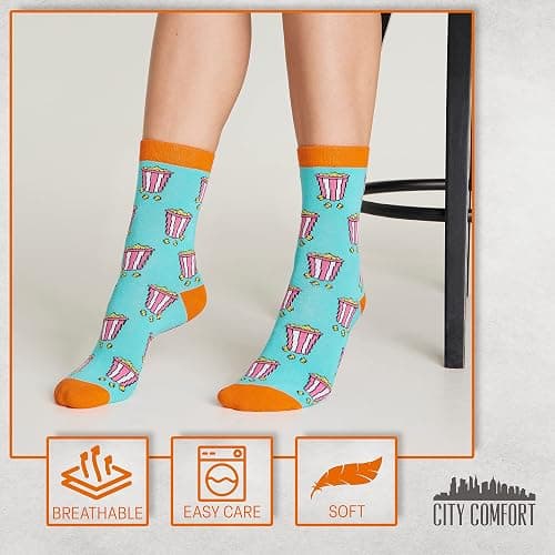 CityComfort Womens Socks 5 Pack Gifts for Women Teens Cute Calf Length Socks Vibrant Colours Breathable Casual Sports Work thumbnail 6