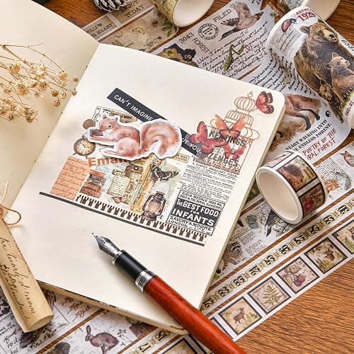 Songdao 18 Rolls Vintage Washi Tape Pack Retro Arts Adhesive Tapes Wide Monologue Decorative Masking Tape Sets for Craft, Kids, Scrapbook, DIY, Gift Wrapping (Jungle Trails) thumbnail 7