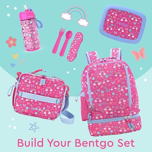 Bentgo Kids 2-in-1 Backpack & Insulated Lunch Bag - Durable 16” Backpack & Lunch Container in Unique Prints for School & Travel - Water Resistant, Padded & Large Compartments (Rainbows & Butterflies) thumbnail 6