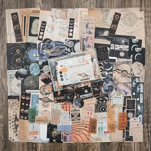 Knaid Vintage Scrapbook Supplies Pack (200 Pieces) for Witchy Junk Journal Bullet Journals Planners Space Moon Paper Stickers Craft Kits Collage (Celestial) thumbnail 3