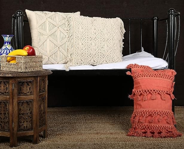 RAJRANG Coral Throw Pillow Cover with Decorative Tassels - 20x12 Inches Lumbar Boho Cushion for Living Room and Sofa Decor thumbnail 6