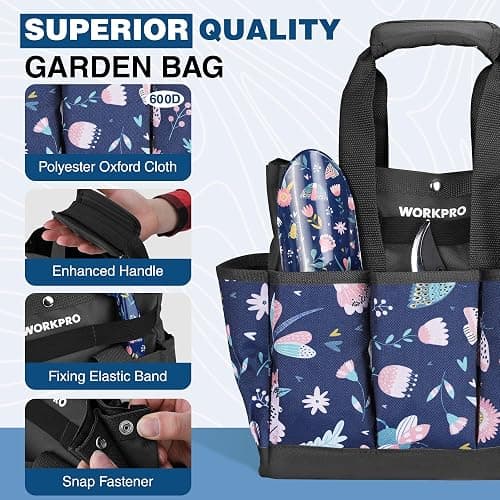 WORKPRO 5PCS Garden Tool Set, Aluminum Heavy Duty Gardening Tool Set with Garden Tool Bag, Outdoor Garden Hand Tools, Blue Insect and Flower thumbnail 5