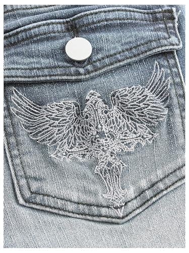 MakeMeChic Women's Flared Jeans Bell Bottom Jeans Embroidered Y2K High Waist Stretchy Denim Pants thumbnail 4