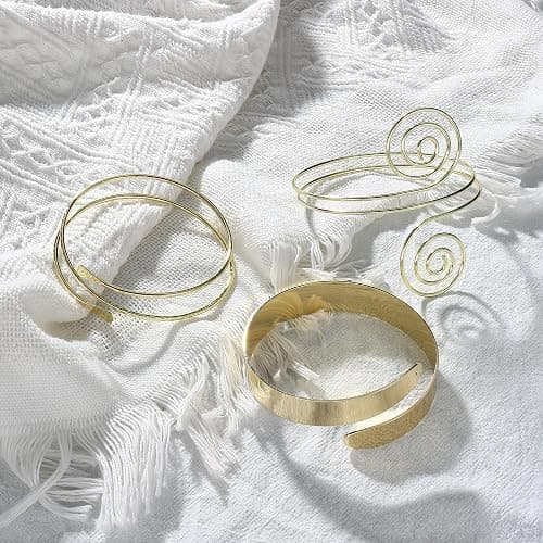 FUNRUN JEWELRY Arm Cuff Upper Arm Band for Women Gold Arm Cuff Bangle Bracelets Adjustable Coil Swirl Armlet ArmBand Jewelry,3-4Pcs thumbnail 5
