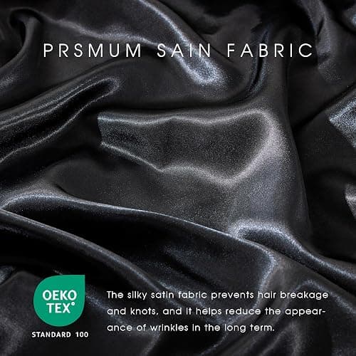 FreshCulture Satin Sheets Twin XL Bed Set - 3 Piece Luxury Soft Silky Bed Sheets, Similar to Silk Sheet Set with 1 Deep Pocket Fitted Sheet, 1 Flat Sheet & 1 Pillowcase (Black) thumbnail 5