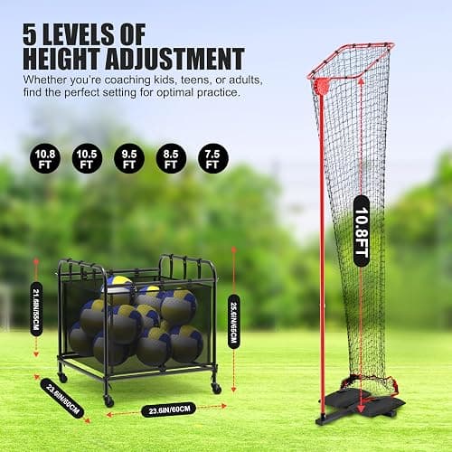 TUBAGOU Volleyball Setter Training Equipment Net with Portable Volleyball Cart with Wheels, Volleyball Practice Equipment 5 Height Options and Adjust The Target Hoop Angle by 10 Angles thumbnail 3
