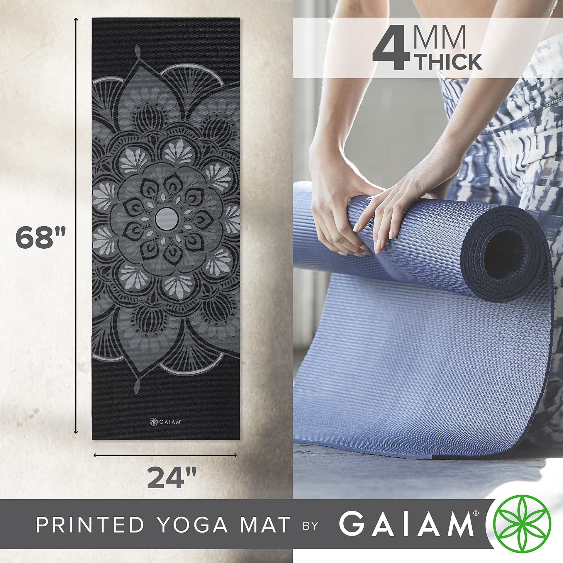 Gaiam Print Yoga Mat, Non Slip Exercise & Fitness Mat for All Types of Yoga, Pilates & Floor Exercises thumbnail 3