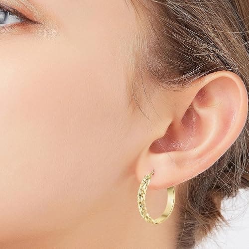 14K Gold Hoop Earrings, Gold Hoop Earrings for Women Trendy, Dainty Gold Vermeil Earrings Hoops, 14K Gold Plated 925 Sterling Silver, 25mm thumbnail 4