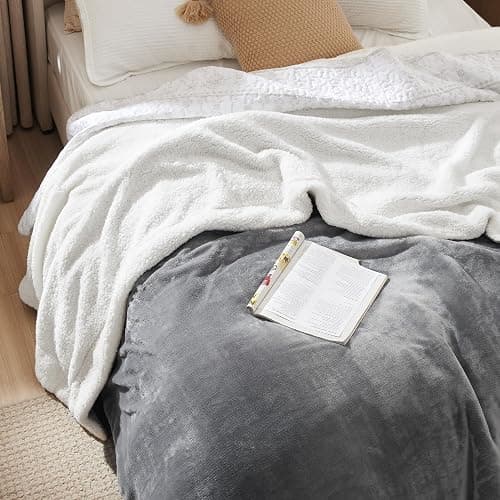 Bedsure GentleSoft Sherpa Fleece Blankets Queen Size for Bed - Thick and Warm Throw for Women and Men, Soft Fuzzy Plush Queen Blanket for Winter, Grey, 90x90 Inches thumbnail 4