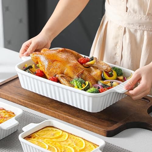 MALACASA Casserole Dishes for Oven, Porcelain Baking Dishes, Ceramic Bakeware Sets of 4, Rectangular Lasagna Pans Deep with Handles for Baking Cake Kitchen, White (9.4"/11.1"/12.2"/14.7"), Series thumbnail 8