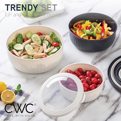 COOK WITH COLOR Prep Bowls with Lids- Wide and Deep Nesting Plastic Small Mixing Bowl Set with Lids, 12 Piece Set - Wide Bowls, Speckled Black thumbnail 3