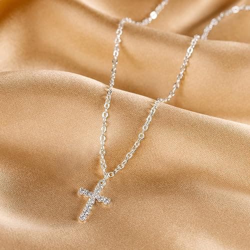Tewiky Cross Necklace for Women-Dainty Simple 14k Gold Plated/sterling silver Plated Cross Pendant Cute Necklaces Jewelry for Women thumbnail 6