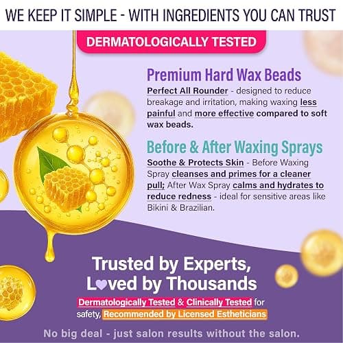 Tress Wellness Award Winning Waxing Kit for Sensitive Skin, Safe for Face & Skin, Easy to Use, At-Home Kit for Face, Bikini, Brazilian & Full Body - Digital Display, Black Purple Flower thumbnail 6